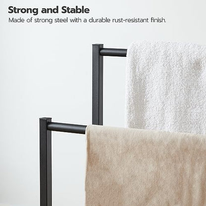 HOOBRO Free Standing Towel Rack for Bathroom, 22" L x 9.4" W x 31.5" H, 2 Tier Blanket Rack, Blanket Holder, Drying and Display Rack with Shelf, Rustic Brown and Black BF04LB01 - color: Rustic Brown + Black, size: 22" L x 9.4" W x 31.5" H