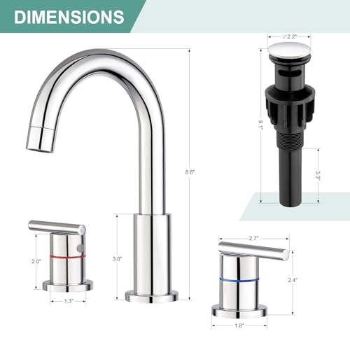 Faustina Chrome Bathroom Faucet,8 Inch Widespread Bathroom Faucets for Sink 3 Hole/Double-Handle 4 Inch 8 Inch Bathroom Faucet with Drain Assembly Stainless Steel Vanity Faucet Basin Mixer Tap - color: Chrome, style: Modern Widespread
