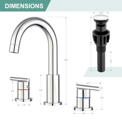 Faustina Chrome Bathroom Faucet,8 Inch Widespread Bathroom Faucets for Sink 3 Hole/Double-Handle 4 Inch 8 Inch Bathroom Faucet with Drain Assembly Stainless Steel Vanity Faucet Basin Mixer Tap - color: Chrome, style: Modern Widespread