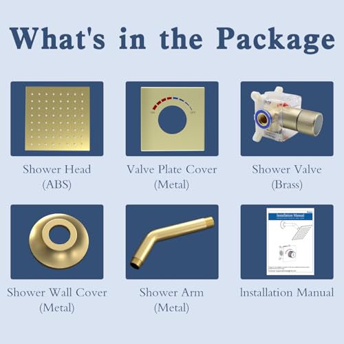 6 Inch Digital Display Shower Head System 6 Inch Head with Valve Shower System with Valve Bathroom Bath System (Brushed Gold) - color: Brushed Gold, style: 6 "shower head