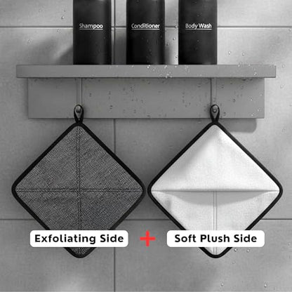 Double-Sided Exfoliating Washcloth, Body Scrubber for Shower, Hand Pocket | Rough & Soft Texture, Fast Drying, Deep Clean, Smooth Skin, Men or Women, 2 Count Pack, Bye Bye Loofah