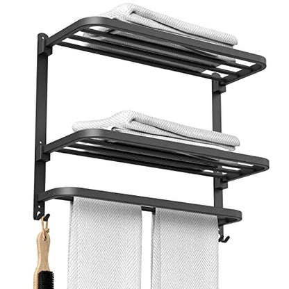 CAXIMSY 22.8Inch Towel Rack for Bathroom and Lavatory Towel Hanger with Wall Mount Towel Bars 304 Stainless Steel No Drill (Collapsible Black Towel Rack) - color: Collapsible Black Towel Rack
