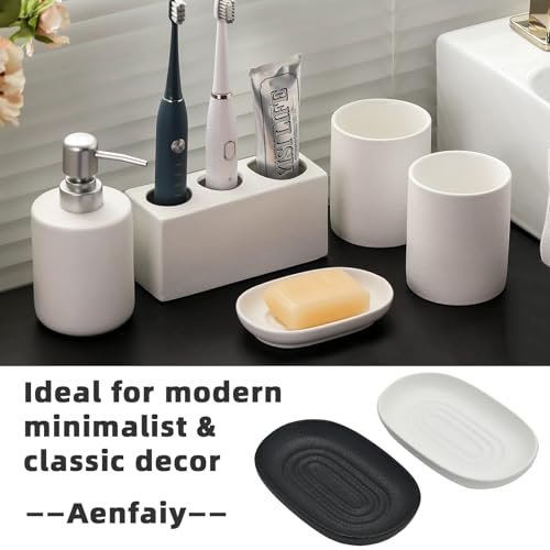 Ceramic Soap Dishes for Bar Soap- Matte White Textured Finish Bar Soap Holder for Bathroom Kitchen Sink & Shower - Easy to Clean Simple Oval Soap Dish Soap Tray for Soap Bars, Sponges, Jewelry - color: White- Textured Matte