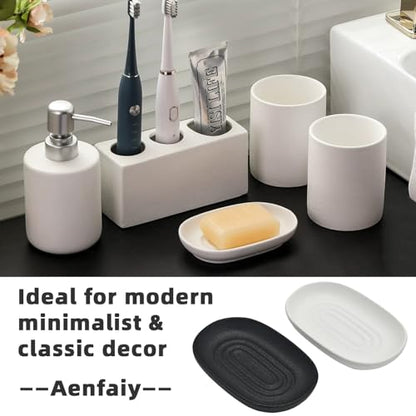 Ceramic Soap Dishes for Bar Soap- Matte White Textured Finish Bar Soap Holder for Bathroom Kitchen Sink & Shower - Easy to Clean Simple Oval Soap Dish Soap Tray for Soap Bars, Sponges, Jewelry - color: White- Textured Matte
