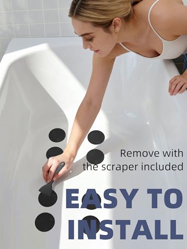 Secopad 24PCS Round Non Slip Bathtub Stickers with Scraper, Black | Original Large Anti-Slip Treads, Comfortable PEVA Material, Strong Adhesive, Easy to Use, For Bath Tubs, Showers & Stairs - color: Black