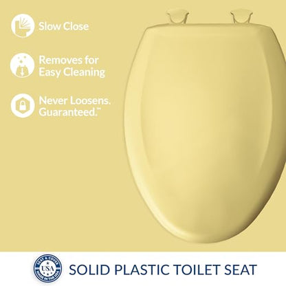 Bemis Classic Colors Slow Close Toilet Seat, Easy Clean Hinges and Durable Plastic Seat, Made in USA, Elongated, Yellow - color: Yellow, size: Elongated