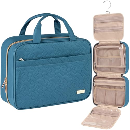 NISHEL Travel Toiletry Bag for women, Portable Hanging makeup Organizer | for Travel-Sized Shampoo, Conditioner, Brushes Set, makeup Accessories, Large Size, Lake-Blue - color: Lake-Blue, size: Large