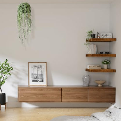 QEEIG 12" Deep Floating Shelves for Wall - 12 x 16 inch Book Shelf Bathroom Bedroom Kitchen Living Room Hanging Bookshelf Farmhouse Set of 3, Brown (026-40BN3) - color: A. Brown, size: 15.7" x 11.6"