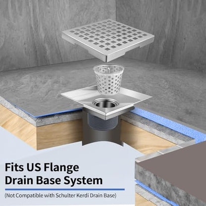 Square Shower Drain, 304 Stainless Steel 4 inch Shower Floor Bathroom Shower Drain with CUPC Certified, Brushed Nickel 4'' Square Floor Drain, for Bathroom Toilet Washroom Drain Water - size: 4 inch