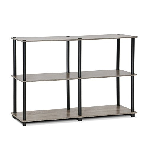 Furinno TURN-N-TUBE Storage Shelves, 3-Tier 47.4 Wide Book Shelf, Corner Shelf, Toolless Open Shelves, for Organization and Storage, Living Room, Garage, Home Office, French Oak - color: French Oak Grey/Black, style: Plastic Pole 2 x 2