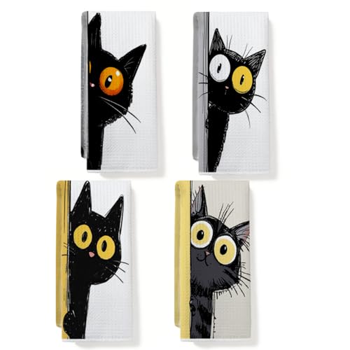 4 Pcs Funny Cat Kitchen Towels, Cute Cats Gifts Soft Absorbent Tea Towel - color: Multi 0137