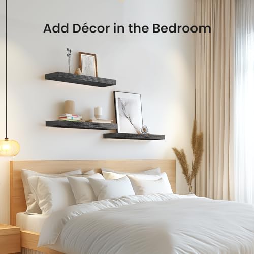 AMADA HOMEFURNISHING Floating Shelves Black, Wall Shelves with Invisible Brackets for Bedroom, Bathroom, Living Room, Kitchen, Set of 3 - AMFS07 - color: Black, size: 15.7 Inches