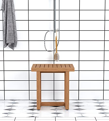 AquaTeak The Original 18" Spa Teak Shower Bench | Durable, Water-Resistant Teak, Shower Chair & Shaving Foot Rest, Indoor/Outdoor Use - size: A. Bench