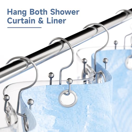 Titanker Shower Curtain Hooks Rings, Rust Resistant Metal Minimalist Simple Double Glide Shower Hooks Rings for Bathroom Shower Rods Curtains, Set of 12 Hooks - Chrome - color: Chrome, style: Minimalist
