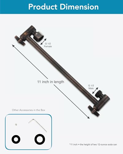 11 Inch Adjustable Shower Head Extension Arm With Locking Set Screw, Singing Rain 304 Stainless Steel Angle Height Adjustable, Easy Install, G1/2 Universal Connector Compatible (Oil Rubber Bronze) - color: 4. Oil Rubbed Bronze, style: 11 inch