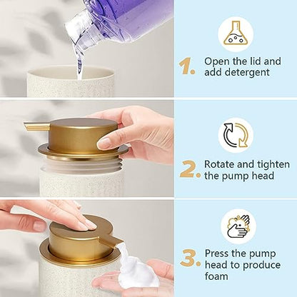 Ceramic Hand Foaming Soap Dispenser - 300ml Hand Foaming Pump Soap Dispenser for Hand Wash Beige Ceramic Dish Liquid Foam Dispenser for Kitchen Bathroom - color: Foam-stripe