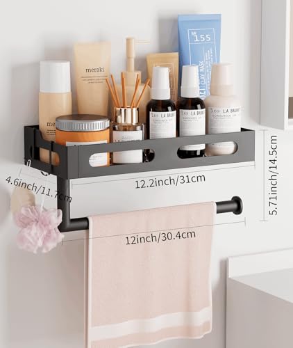 Paper Towel Holder Wall Mount for Kitchen, One-Handed Tear, Bathroom Paper Towel Holder with Shelf, RV Paper Towel Rack Wall Mount Paper Roll Holder with 4 Hooks, Matte Black - color: Matte Black