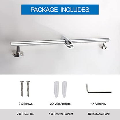 Chrome Shower Slide Bar, Bathroom Shower Slide Bar with Adjustable Handheld Shower Holder, Stainless Steel Slide Slide Bar Wall Mount - color: Chrome