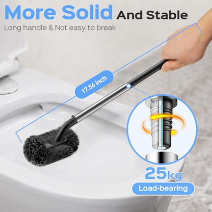 HAMITOR Toilet Plunger and Brush Set: 2 in 1 Stainless Steel Rustproof Combo with Deep Cleaning Curved Bristles - Heavy Duty Toilet Unclogging for Family Bathroom - Compact Apartment Accessories - color: Silver