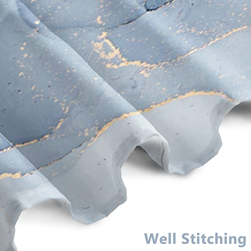 AWERT Small Half Size Stall Shower Curtain with 6 Hooks Shower Stall Curtain 36 x 72 Light Blue Marble Gold 36 inch Shower Curtain for Bathroom/RV and Camper (Blue Marble) - color: Blue Marble, size: 36"W x 72"L (Pack of 1)