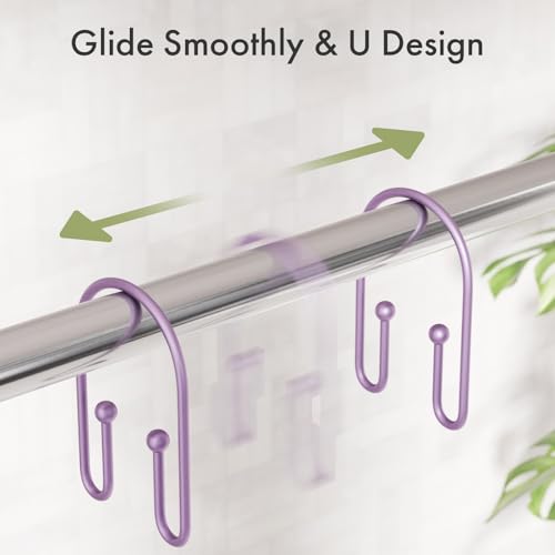 AmazerBath Shower Curtain Hooks, Purple Double Shower Curtain Hooks Rust Proof Non-Slip Shower Hooks for Shower Curtain, Sturdy Shower Curtain Rings Metal Shower Hooks Ring Bathroom 12Pcs - color: Purple, style: Minimalist
