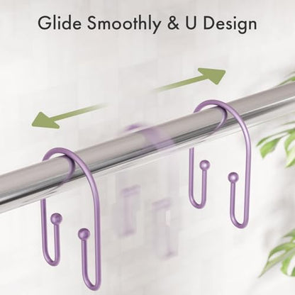 AmazerBath Shower Curtain Hooks, Purple Double Shower Curtain Hooks Rust Proof Non-Slip Shower Hooks for Shower Curtain, Sturdy Shower Curtain Rings Metal Shower Hooks Ring Bathroom 12Pcs - color: Purple, style: Minimalist