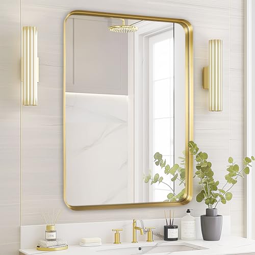 Fabuday Gold Mirror Bathroom Wall - Over Sink 36x24 Inch Rectangle Framed Brushed Mirror, Large Gold Trim Vanity Mirror Hanging for Bedroom, Restroom, Living Room, Entryway Decor - color: Gold, size: 24"L x 36"W