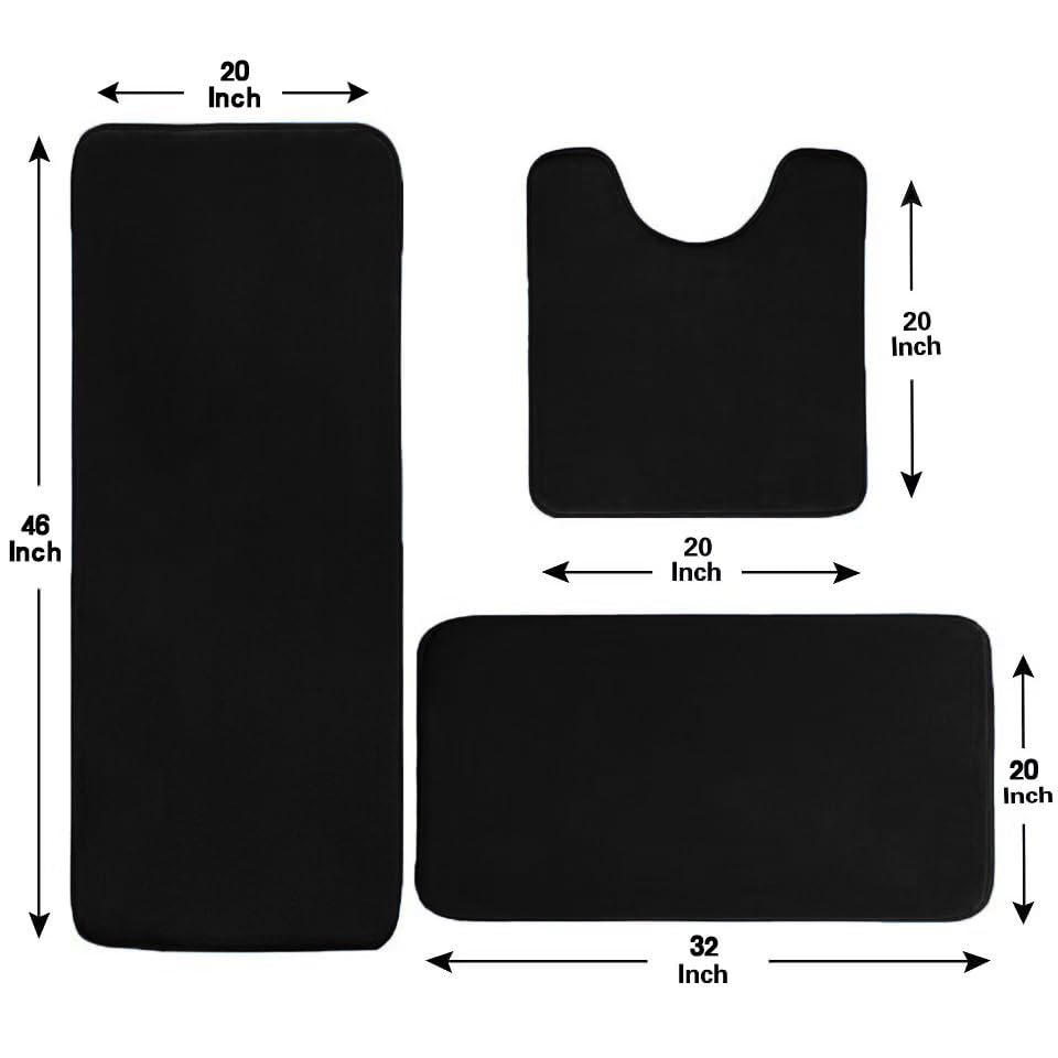 Madeals Memory Foam Long Bathroom Rug Set 5 Piece with Toilet Lid Cover and Tank Cover Set Black - color: Black, size: 20"x46"/20"x32"/Contour/Lid Cover/Tank Cover