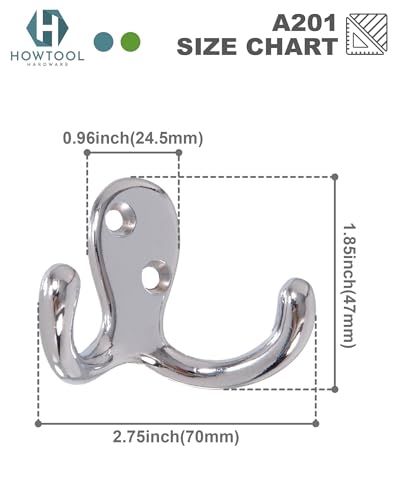 Double Robe Hook 5 Pack Chrome with Screws Wall Mounted Towel Scarf - color: Chrome