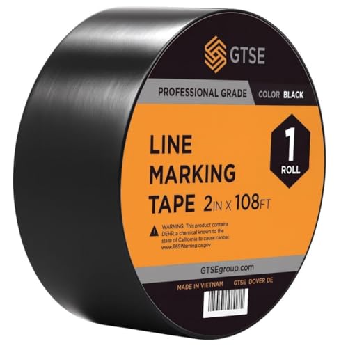 GTSE 2 inch x 108 ft Black PVC Vinyl Floor Tape, Safety Marking Tape, 6 mil Thick, Suitable for Dance Floors, Gyms, Warehouses, Sports Facilities - color: Black, size: 2" x 108 ft