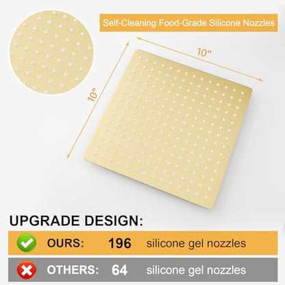 10 In Rain Shower Head High Pressure Rainfall Shower Head Brushed Gold | Square Rain Bathroom Showerhead, High Flow, Large Stainless Steel, Ceiling Mounted, Wall Mounted, Waterfall Full Body - color: Brushed Gold, size: 10 Inch