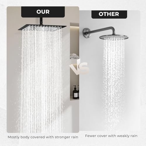 Rain Shower Head, High Flow Stainless Steel Square Rainfall Shower, Waterfall Bath Shower Body Covering, Ceiling or Wall Mount, Ultra Thin (12 Inch, Matte Black) - color: Matte Black, size: 12 Inch