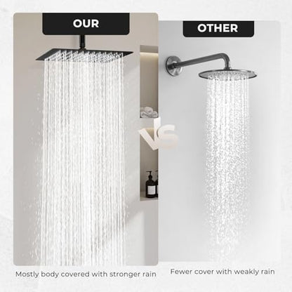 Rain Shower Head, High Flow Stainless Steel Square Rainfall Shower, Waterfall Bath Shower Body Covering, Ceiling or Wall Mount, Ultra Thin (12 Inch, Matte Black) - color: Matte Black, size: 12 Inch