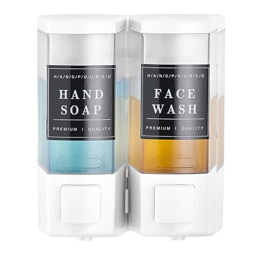 Pollock Shampoo and Conditioner Dispenser 2 Chamber * 500ML | Shower Soap Dispenser Wall Mounted, Body Wash Dispenser No Drill, Refillable Shower Dispenser for Bathroom - color: Blk-zt-53-w2