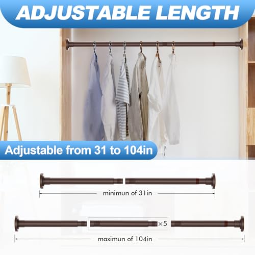 CorkLatta Bronze Shower Curtain Rod 31 to 104 Inch,1 Inch Diameter Adjustable Spring Tension Curtain Rod No Drilling Stainless Steel Telescoping Rod,No Rust | 1 Inch Diameter Stainless Steel Tension Curtain Rod Non slip, No Drill Shower Rods for Bathroom,