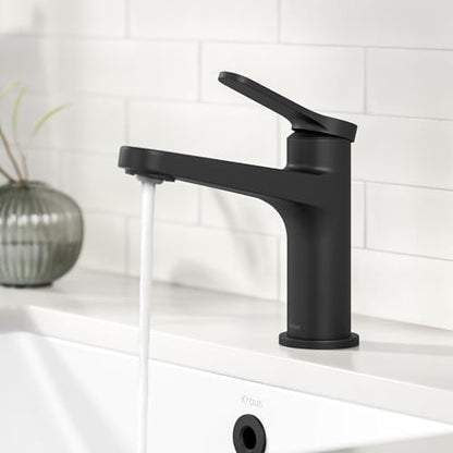 KRAUS Indy Bathroom Faucet in Matte Black with Single Handle, Pop Up Drain and Supply Lines, KBF-1411MB - color: Matte Black, style: Basin + Pop-Up Drain