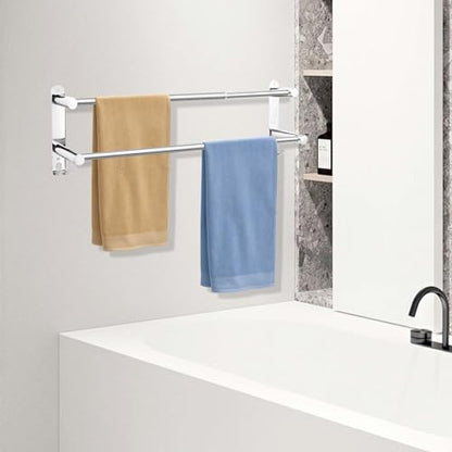 Stainless Steel Towel Bar, Adjustable Towel Racks for Bathroom | 28IN Adjustable Screw Mounting Towel Holder for Bathroom Wall, Tape Hook Bathroom Towel Rack,Towel Bar for Bathroom Wall - color: Natural Quality
