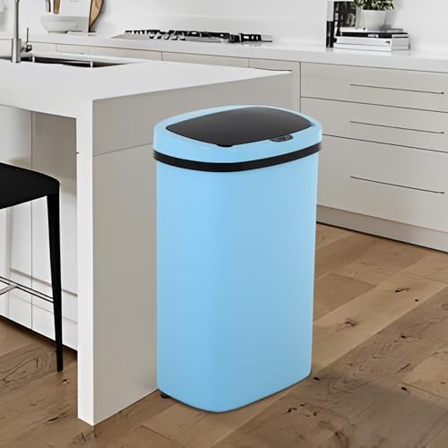 Automatic 13 Gallon Trash Can,Soft Close Large Garbage Can with Lid,Indoor Smart Trashcans for Kitchen,Waterproof Trashcans for Kitchen,Touch-Free Trash Can,Blue - color: Blue, style: 1 piece