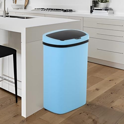 Automatic 13 Gallon Trash Can,Soft Close Large Garbage Can with Lid,Indoor Smart Trashcans for Kitchen,Waterproof Trashcans for Kitchen,Touch-Free Trash Can,Blue - color: Blue, style: 1 piece