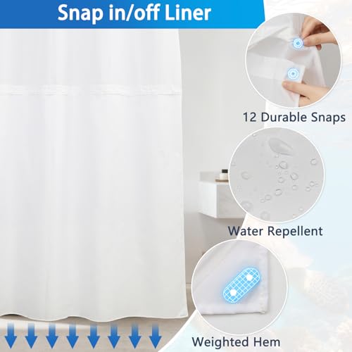 No Hook Shower Curtain with Snap in Liner, Ocean Themed Turtle Shower Curtain with Mesh Top Window and Weighted Hem, 71x74 Inches Double-layer Waterproof Fabric Shower Curtain and Button Liner Set - color: Sea Turtle