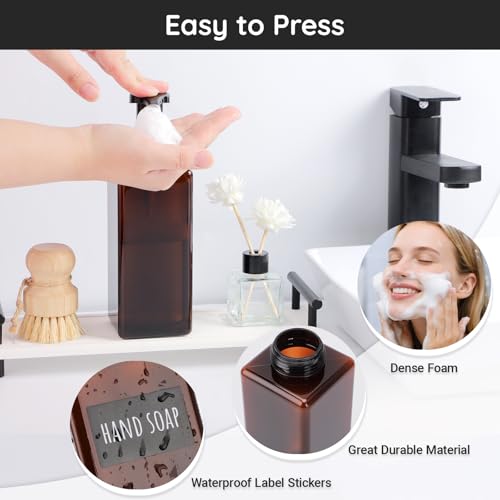 Segbeauty 22oz Amber Bottle Set with Foaming Pump, 2pcs Empty Bathroom Hand Soap Dispenser with Labels, 650ml Amber Refillable Foam Pump Bottle Container for Liquids Shampoo Body Wash Facial Cleanser - color: Amber, style: 2pcs 22oz