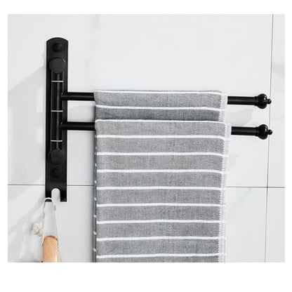 ZHOUXIAO Stainless Steel Swing Out Towel Bar Holder Wall Mount/Black Finish Swivel Towel Rack for Bathroom or Kitchen, Metal Towel Bar Folding Arm Swivel Hanger Bathroom Stor 2Bars