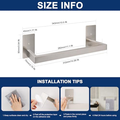 NearMoon Self Adhesive Bathroom Towel Bar, Stainless Steel Square Bath Wall Shelf Rack Hanging Towel Stick On Sticky Hanger Contemporary Style, Towel Rack Wall Mounted (12 Inch, Brushed Nickel) - color: Brushed Nickel, size: 12 Inch