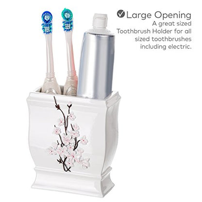 Vanda Cherry Blossom 4 Piece Resin Bathroom Accessories Set | Includes Soap Dispenser, Toothbrush Holder, Tumbler Cup & Soap Dish - style: 4 Piece Set