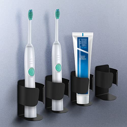 Electric Toothbrush Holder Wall Mount, 304 Stainless Steel Self-Adhesive Bathroom Organizer for Electric Toothbrush, Toothpaste & Face Wash–Space Saving, Waterproof, Holds Up to 10lbs (2 Pack, Black) - color: Black 2 Pack