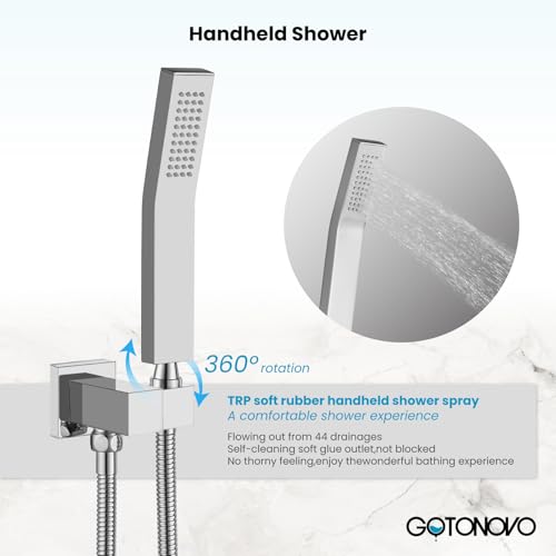 gotonovo Rainfall Bathroom Shower System Rain Shower Head and Handle Set Wall Mounted Shower Complete Combo Solid Brass Pressure Balancing Shower Mixer Valve 12 Inch Polished Chrome - color: Polished Chrome, size: 12 Inch