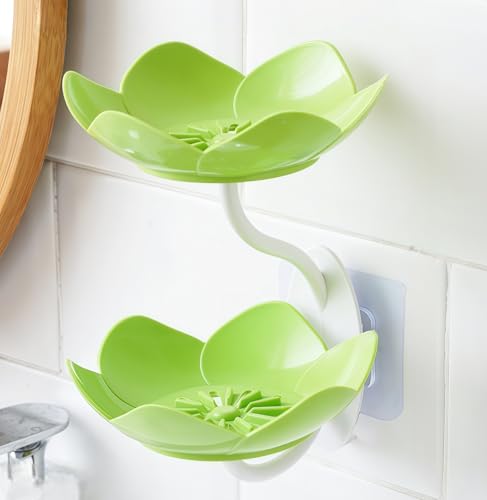 Soap Holder Shower,bar soap Holder,Adhesive Soap Dish for Bathroom Wall | Wall Mounted Self Draining,NO Drill Sponge Holder for Bathroom,Bathtub Kitchen Sink,Easy Cleaning,Keep Dry,2 tier,Green - color: D-green
