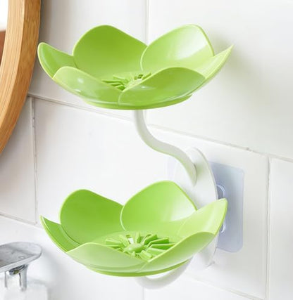 Soap Holder Shower,bar soap Holder,Adhesive Soap Dish for Bathroom Wall | Wall Mounted Self Draining,NO Drill Sponge Holder for Bathroom,Bathtub Kitchen Sink,Easy Cleaning,Keep Dry,2 tier,Green - color: D-green