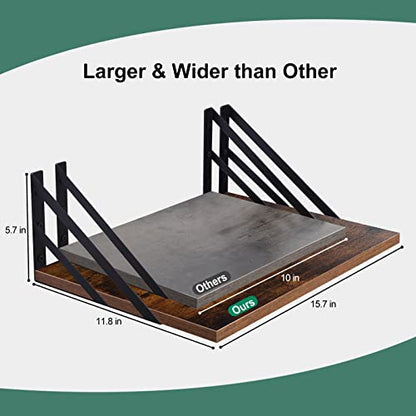 Tectocker-DOU 2 Pc Deep Floating Wall Shelves, Heavy Duty, 16x12, Brown | Easy Install, All Hardware Included. Holds 40 Lbs. Easy-Clean. For Living Room, Kitchen, Bathroom, Bedroom, Office. - color: Brown, size: 16W×12D