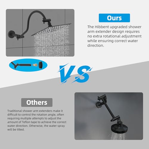Hibbent All Metal Upgraded 18'' Shower Head Extension Arm, Matte Black | Shower Arm with Flange, Brass Flexible Height & Angle Adjustable Shower Extender with Lock Joint, Universal Connection - color: Matte Black